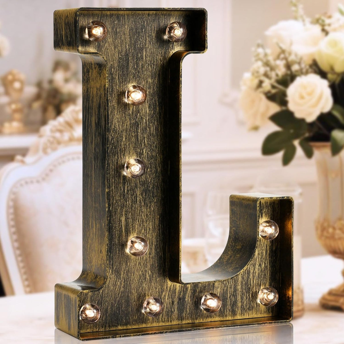 OYCBUZO Golden Black Led Marquee Letter - Industrial, Vintage Style Light Up Alphabet Letter Sign