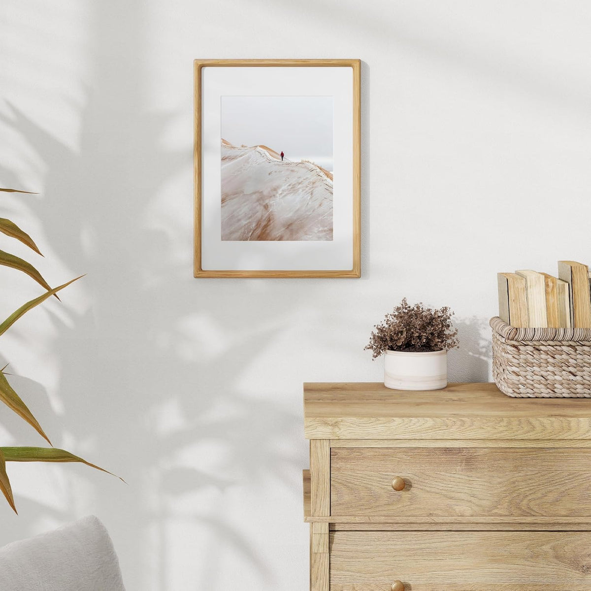 12x16 Frame USA-Sourced Natural Oak Wood Solid Wood Photo Frame Handcrafted Rounded Corner with Mat