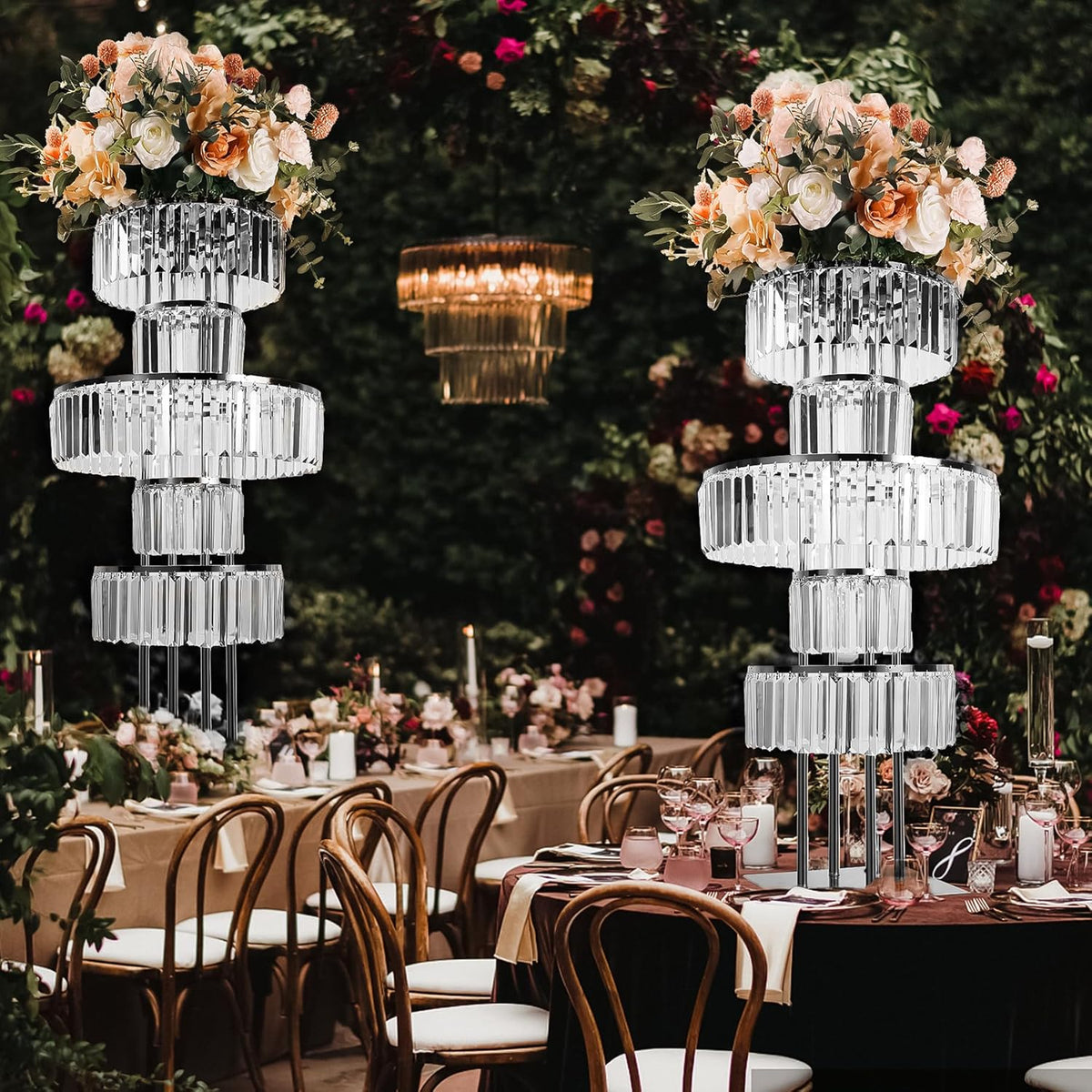 Silver Crystal Vases for Centerpieces, 47.2in Metal Pedestal Stands for Table Chandelier