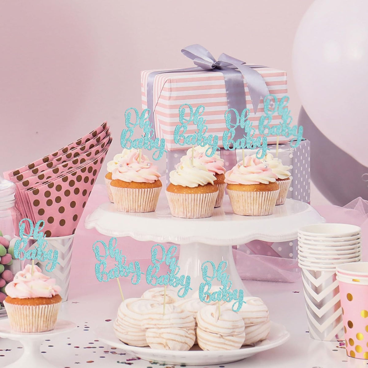 Gyufise 36Pcs Oh Baby Cupcake Toppers Glitter Baby Shower Cupcake Picks Oh Baby Cake Pick for Baby