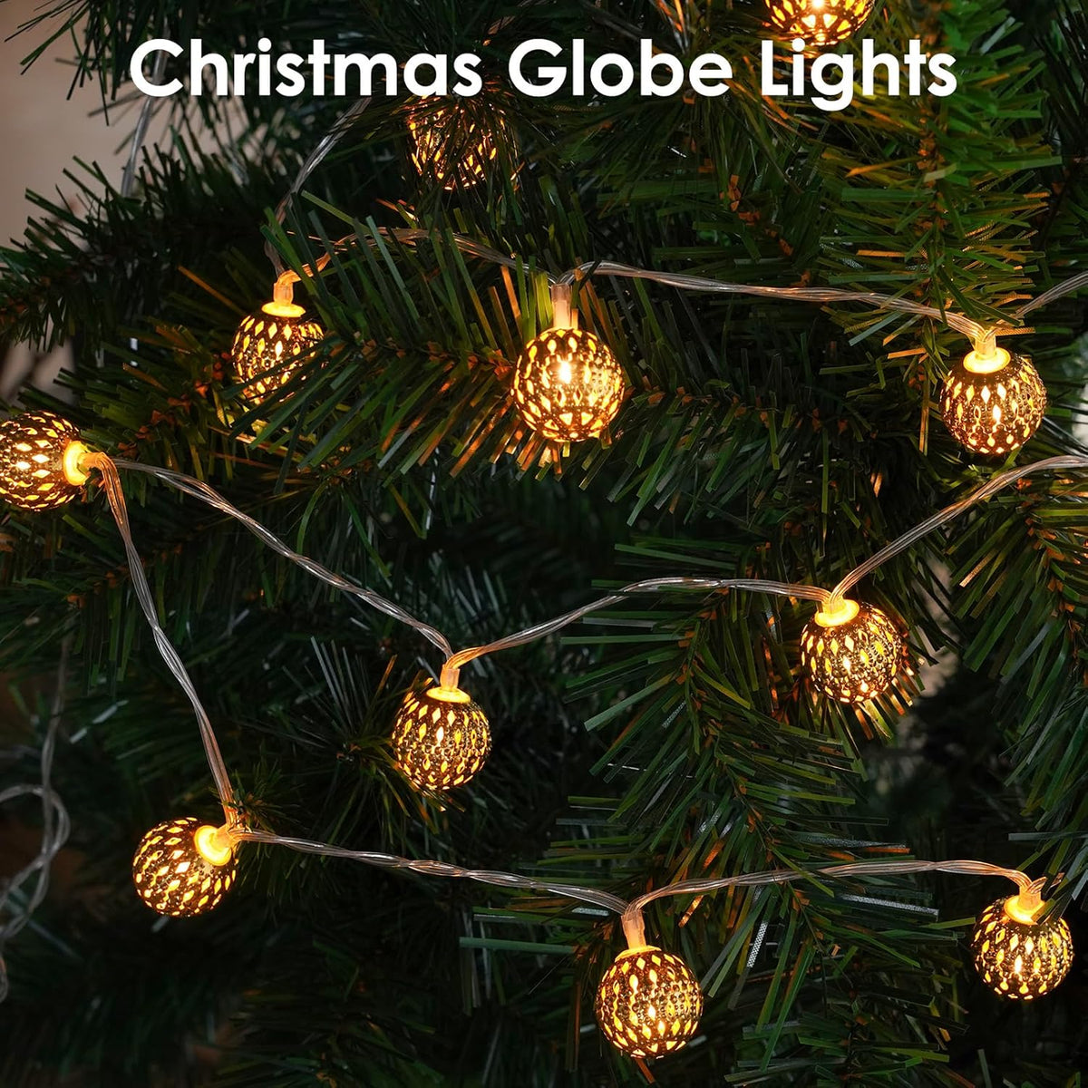 LORRYTE Moroccan String Lights Outdoor Battery Operated, 60 LED 36 FT Globe Fairy Lights with 8