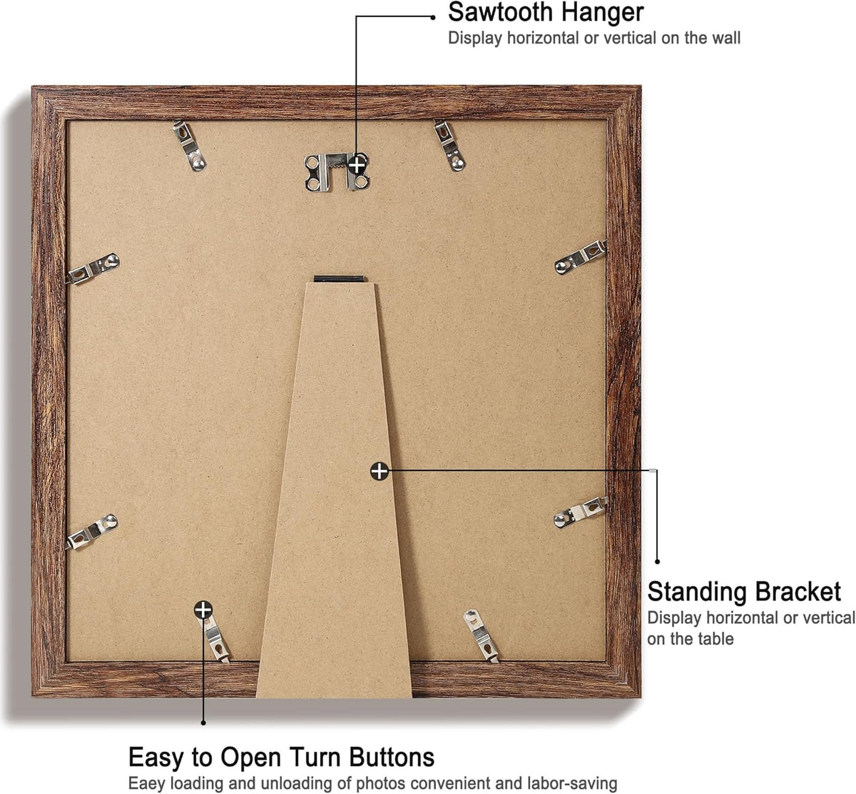 12x12 Picture Frame Set of 4 with Tempered Glass, Rustic Frame Display 10x10 Pictures with Mat or