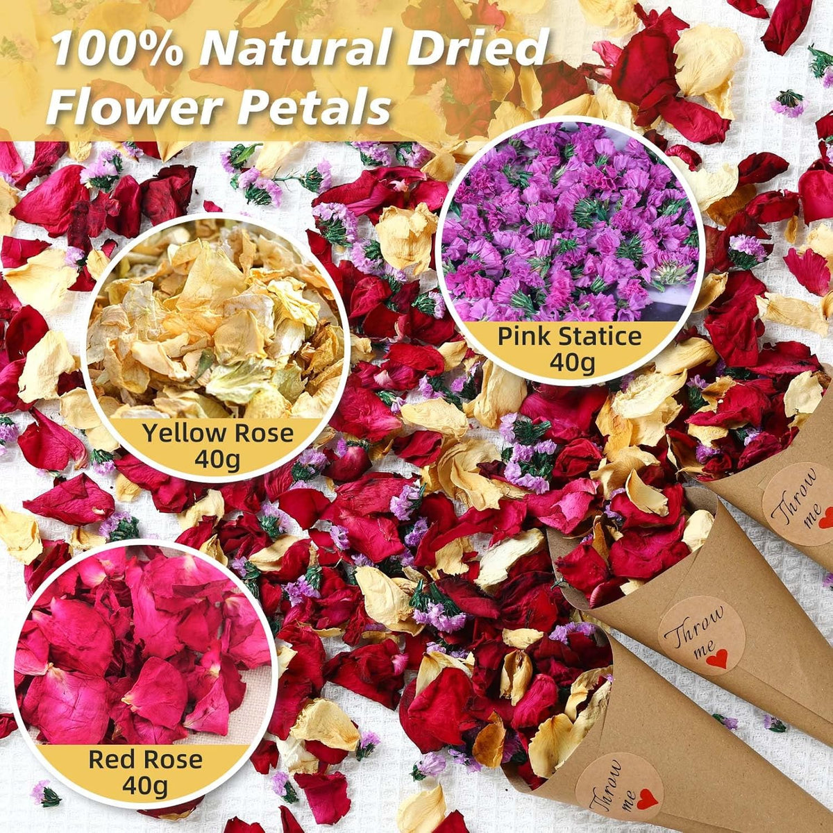 20+ Cups Real Dried Flower Petals, Biodegradable Wedding Flower Confetti, Mix Rose Petals and