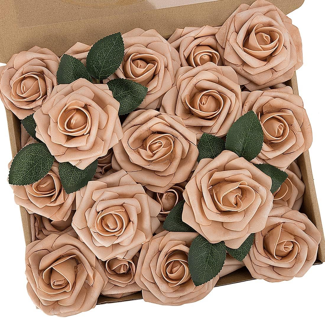 N&T NIETING Artificial Flowers, 50pcs Foam Roses Fake Brown Flowers for DIY Wedding Bouquet Party