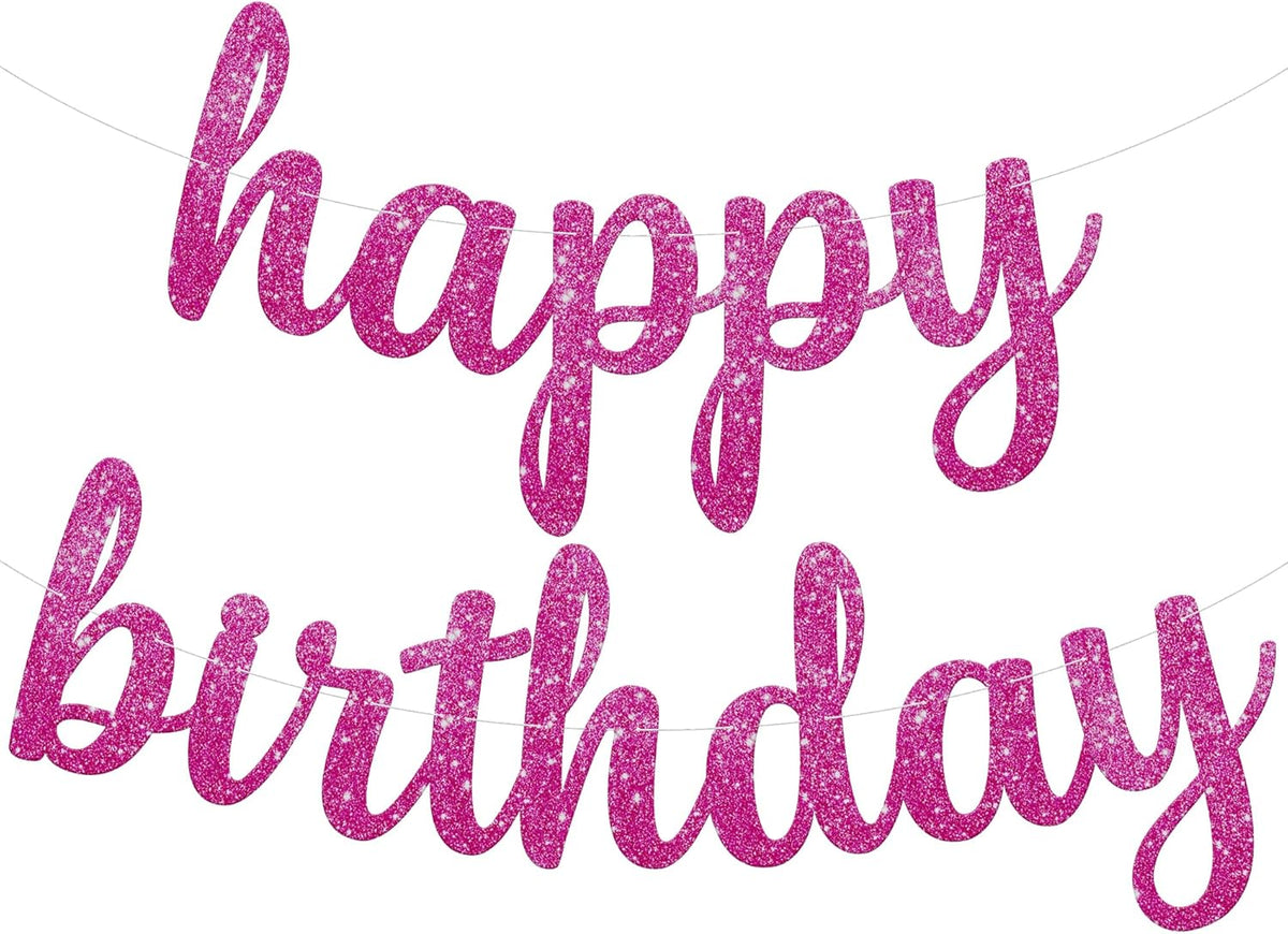 KatchOn, Glitter Pink Cursive Happy Birthday Banner - Pre-Strung, 10 Feet | Birthday Decorations