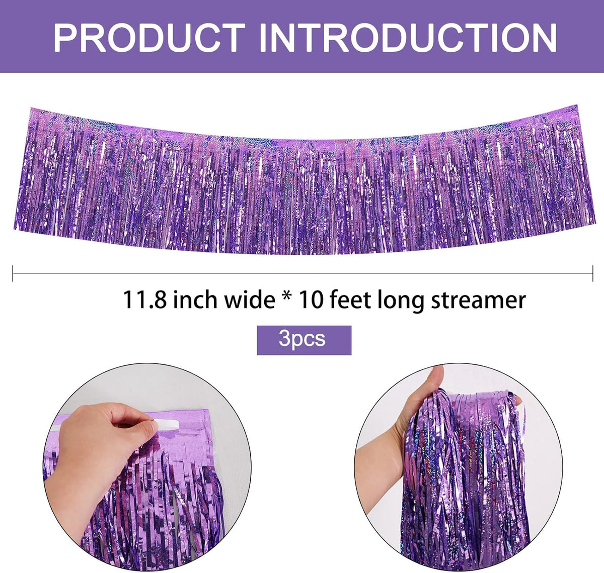 BEISHIDA 3 Packs Metallic Foil Fringe Garland Laser Light Purple Wall Hanging Tinsel Fringe Banners