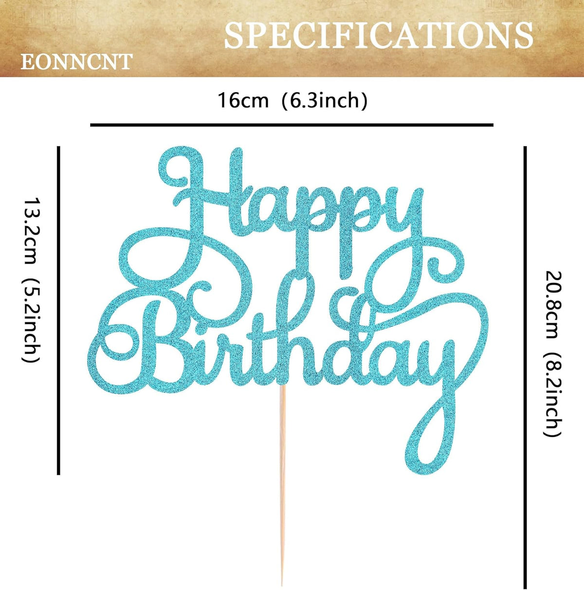 Happy Birthday Cake Topper - Sky Blue Glitter Birthday Party Cake Decoration Supplies - Happy