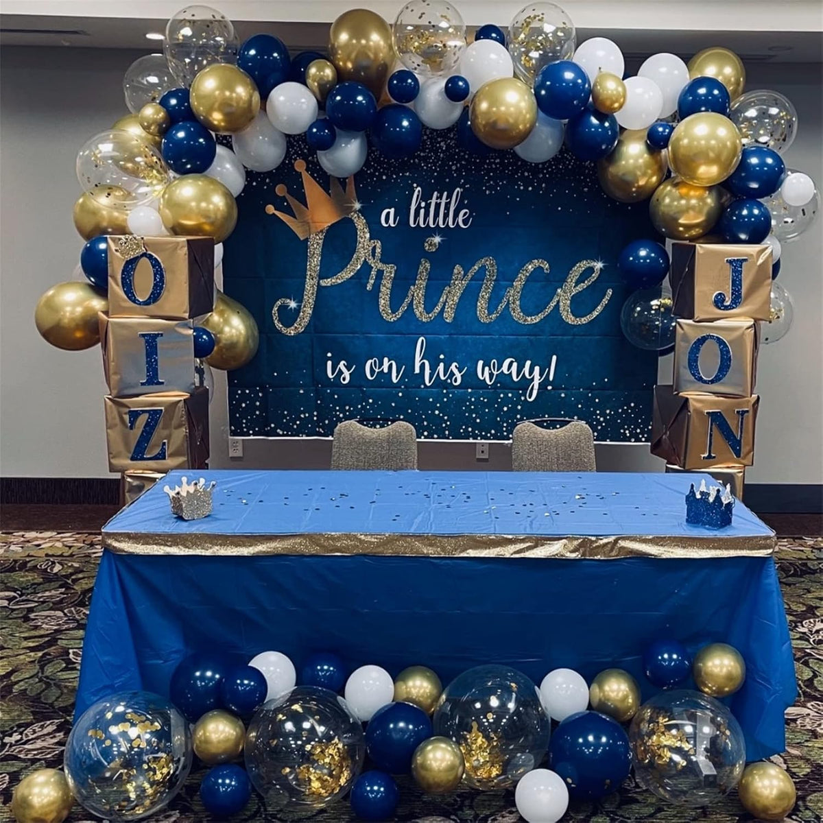Balloons Navy Blue and Gold, 12 Inch Navy Blue Metallic Chrome Gold and Confetti Latex Balloons