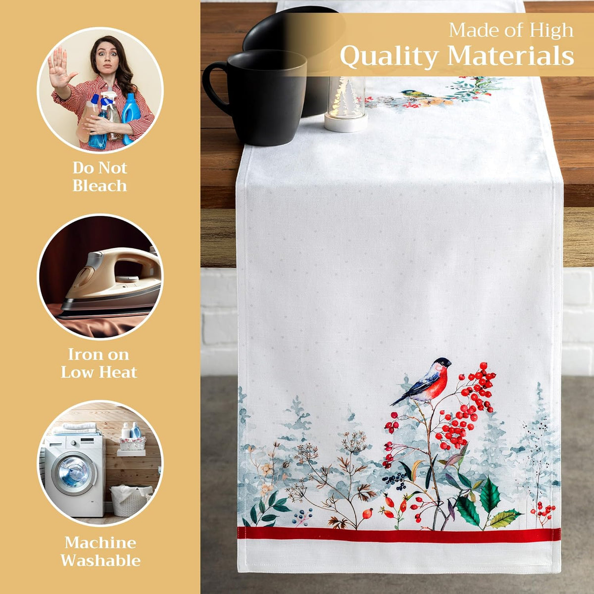 Maison d' Hermine Table Runner 100% Cotton Double Layer Table Runners 108 inches Long Decorative