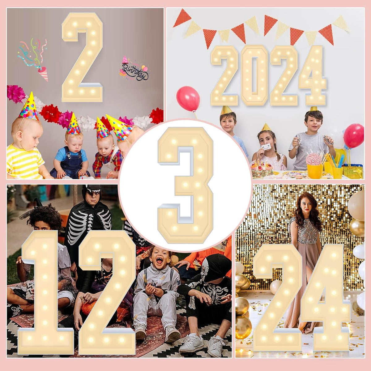 4FT Plastic Marquee Numbers 3 - Light up Numbers Are Made from Corrugated Plastic Board - Quick