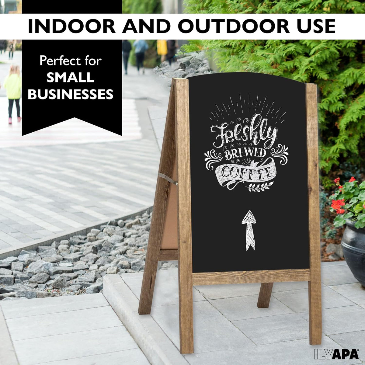 Ilyapa A-Frame Chalkboard Sidewalk Sign - Rounded Top Folding Standing Sandwich Sign for