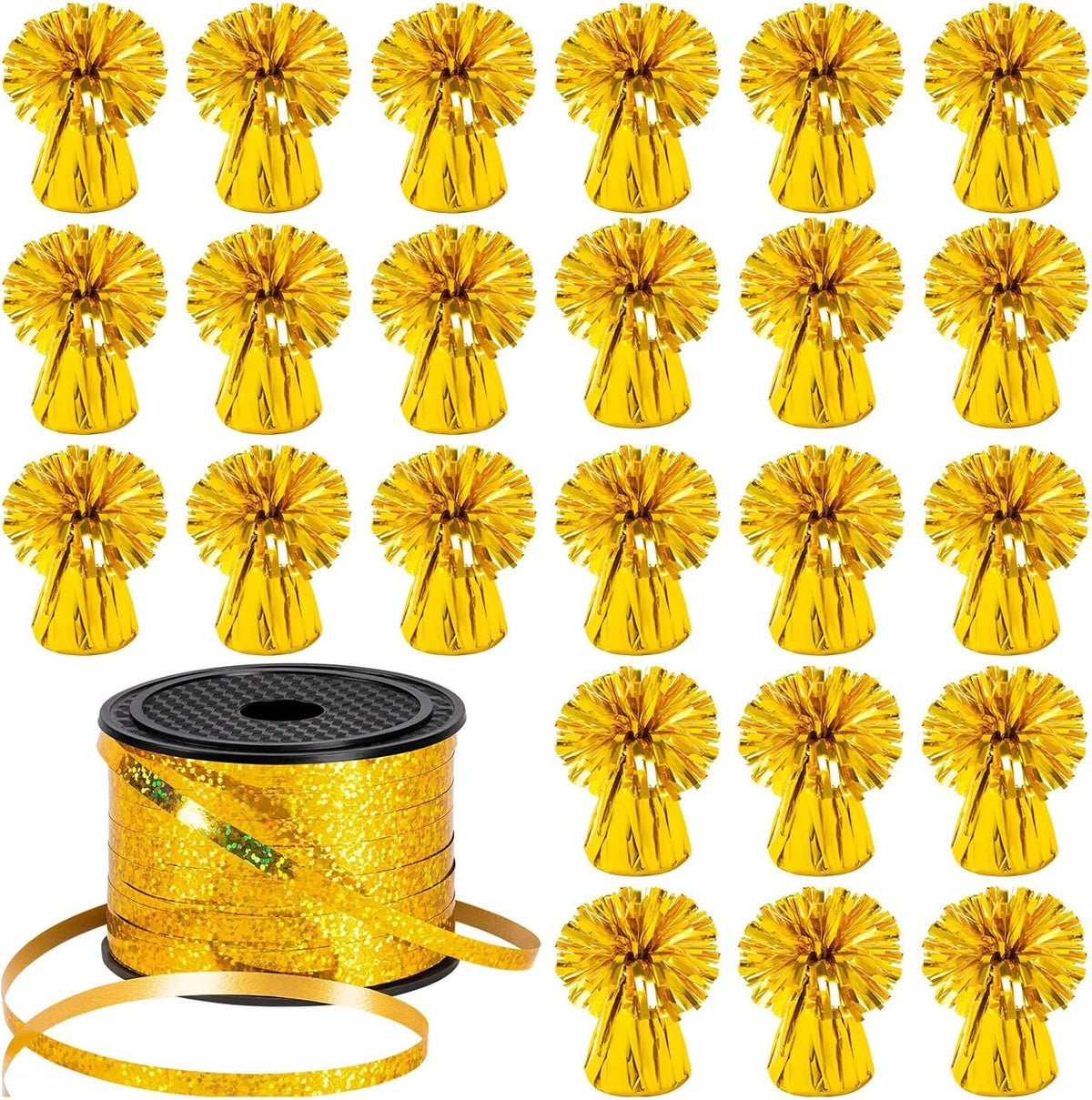 24 PCS Balloon Weights Metallic Anchor, Balloon Holder Heavy Weights with and 1 Roll Iridescent