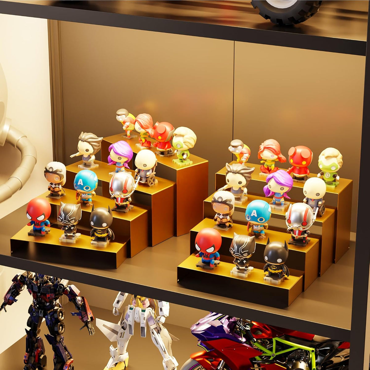 Black Matte Metal Display Stand,8 Pcs 2 Set Display Risers, Metal Rectangular Display Shelf for