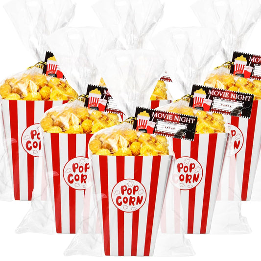 24set Movie Night Party Favors include Paper Popcorn Box Cellophane Bags and Ticket for Movie Theme