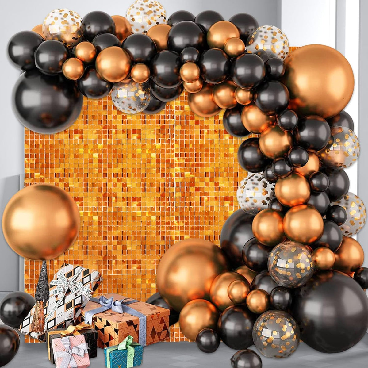12PCS Orange Shimmer Wall Backdrop, Square Sequin Photo Backdrops Panel, Glitter Wall Background