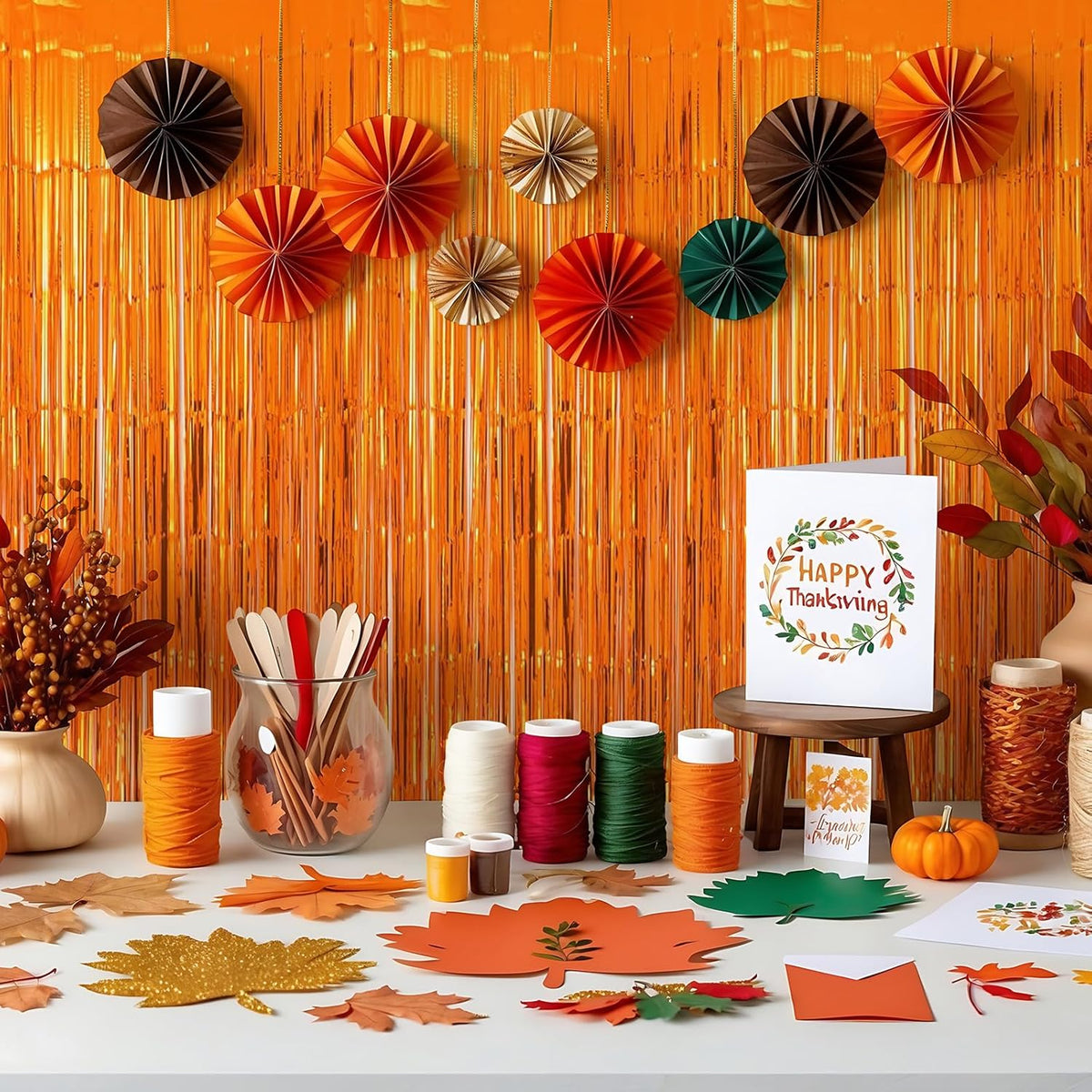 10 Pack Orange Backdrop Curtain 3.2ft x 8.2ft Metallic Tinsel Foil Fringe Curtains Photo Booth