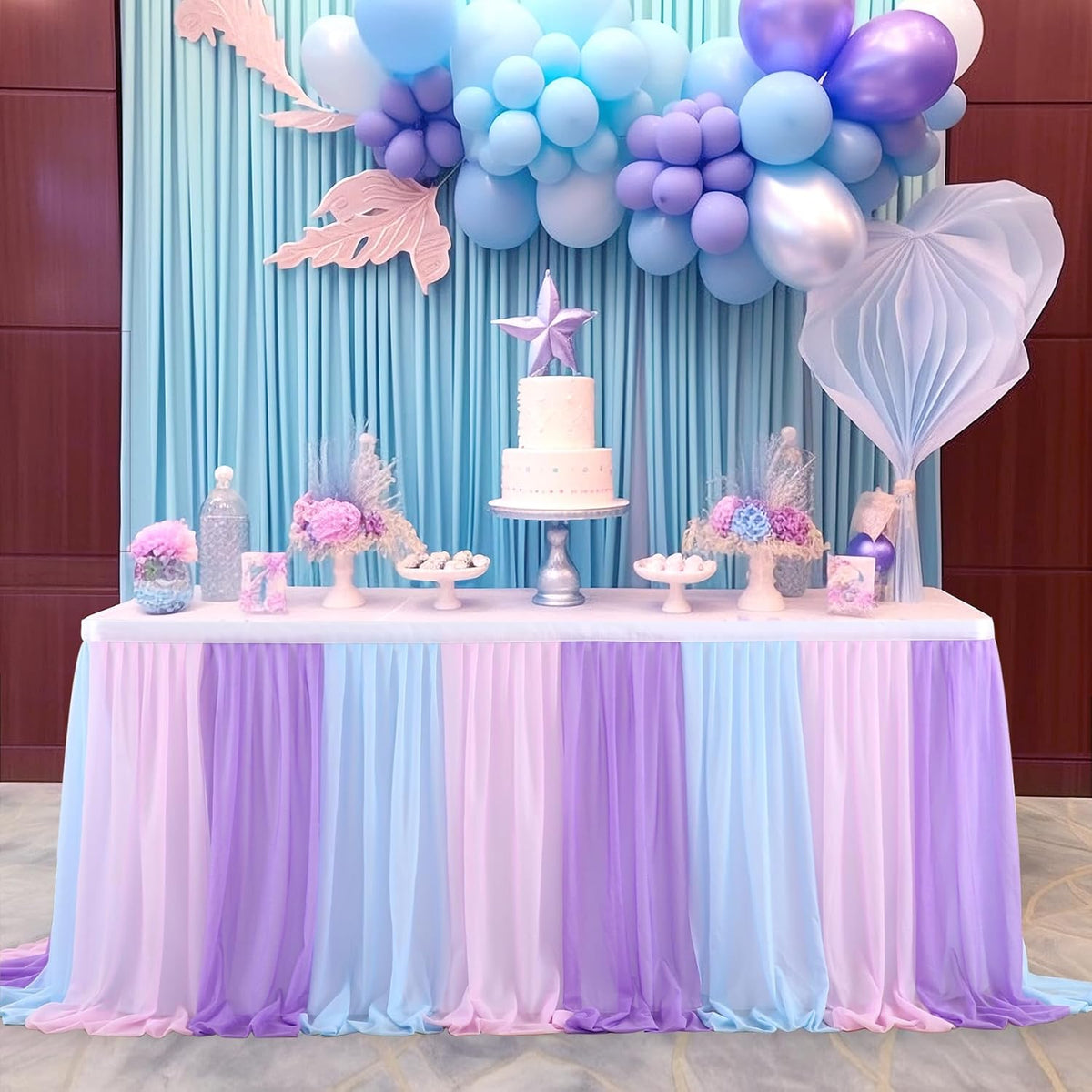 6ft Pink Blue Purple Tulle Table Skirts for Mermaid Baby Shower Birthday Party Wedding Pastel Tutu