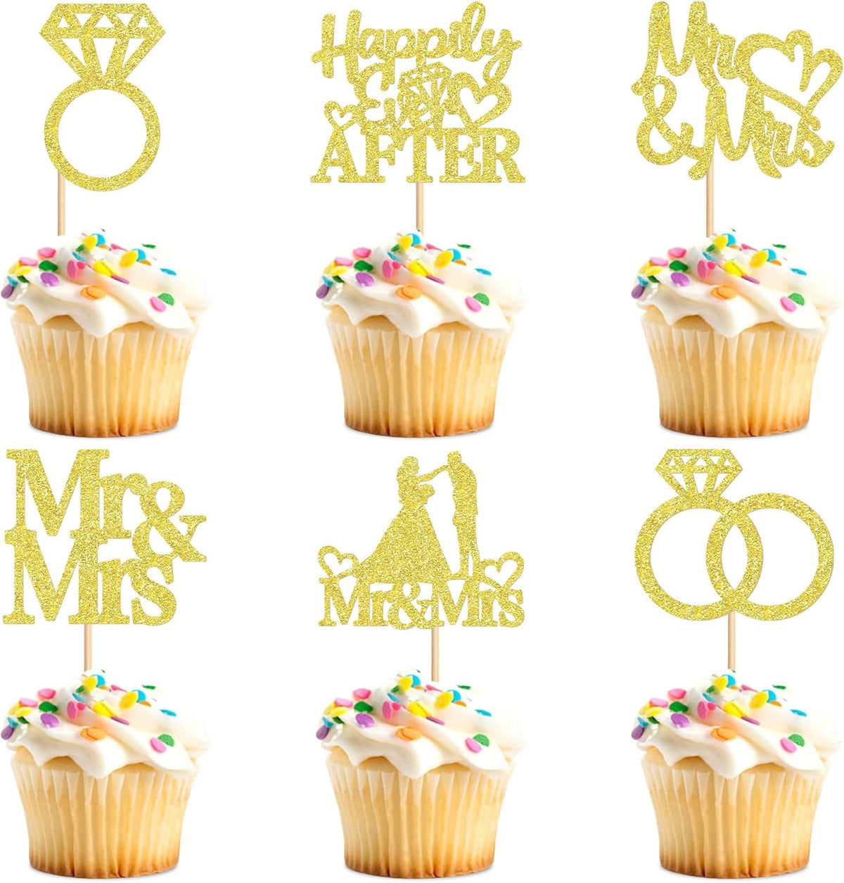 24 PCS Mr & Mrs Cupcake Toppers Wedding Engagement Party Picks Bridal Shower Anniversary Party Cake