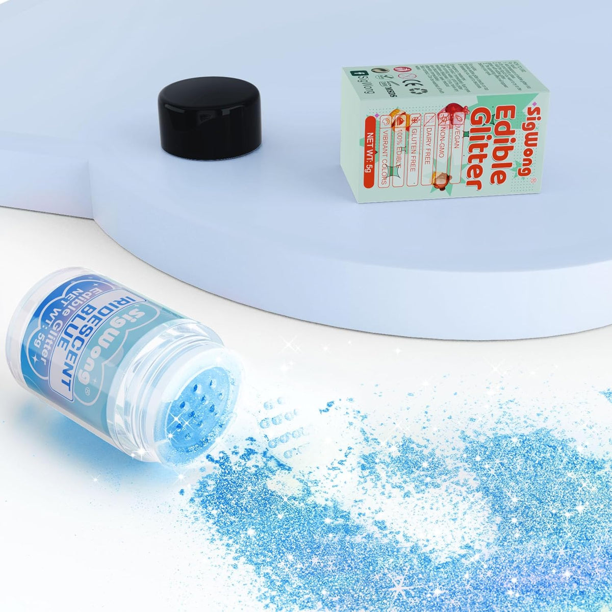 Iridescent Blue Edible Glitter - 5g Food Grade Cake Decorating Shimmering Glitter, Edible Sprinkle