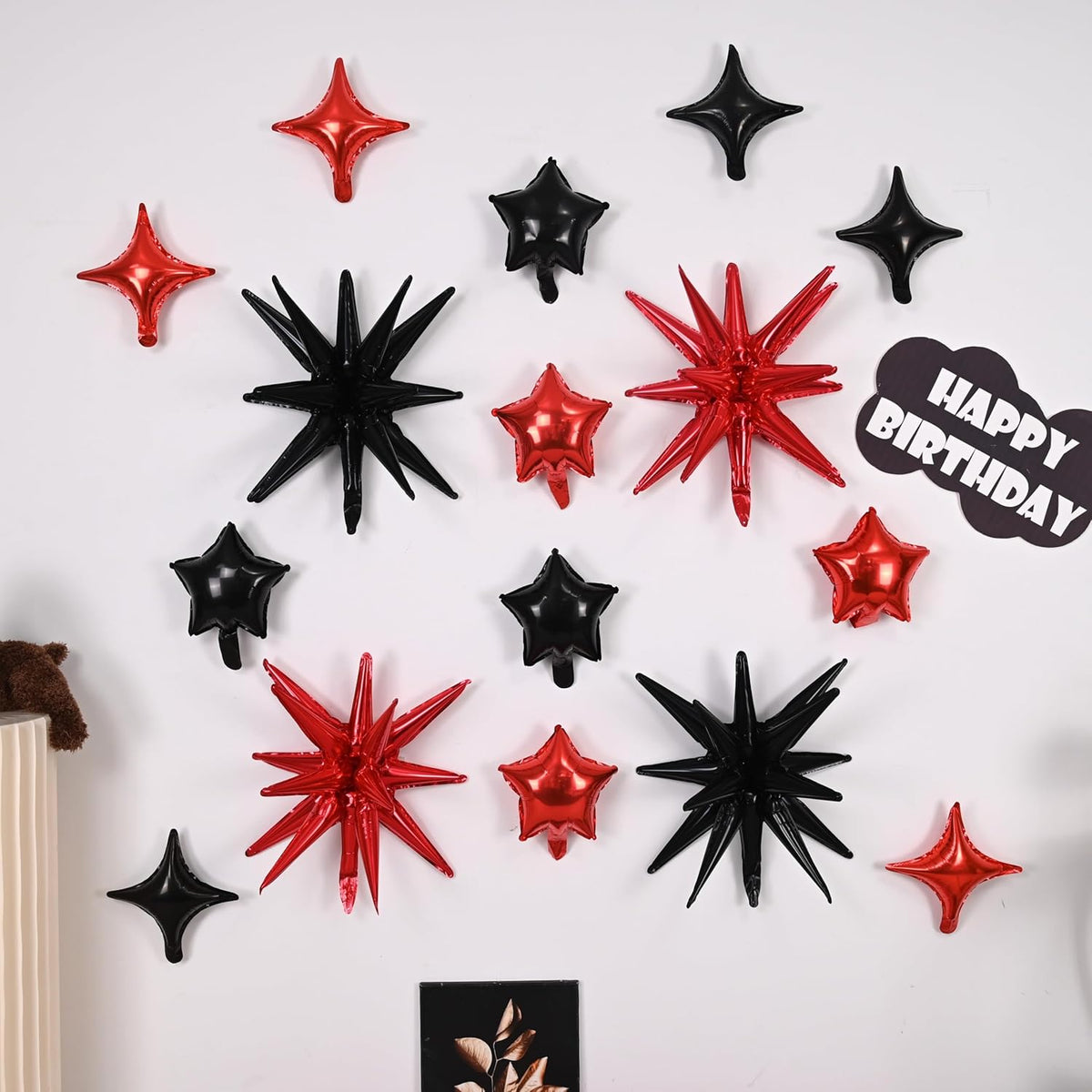 Red and Black Star Balloons, 22in Large Star Balloons Foil 10in 4-Pointed & Pentagram Balloon for