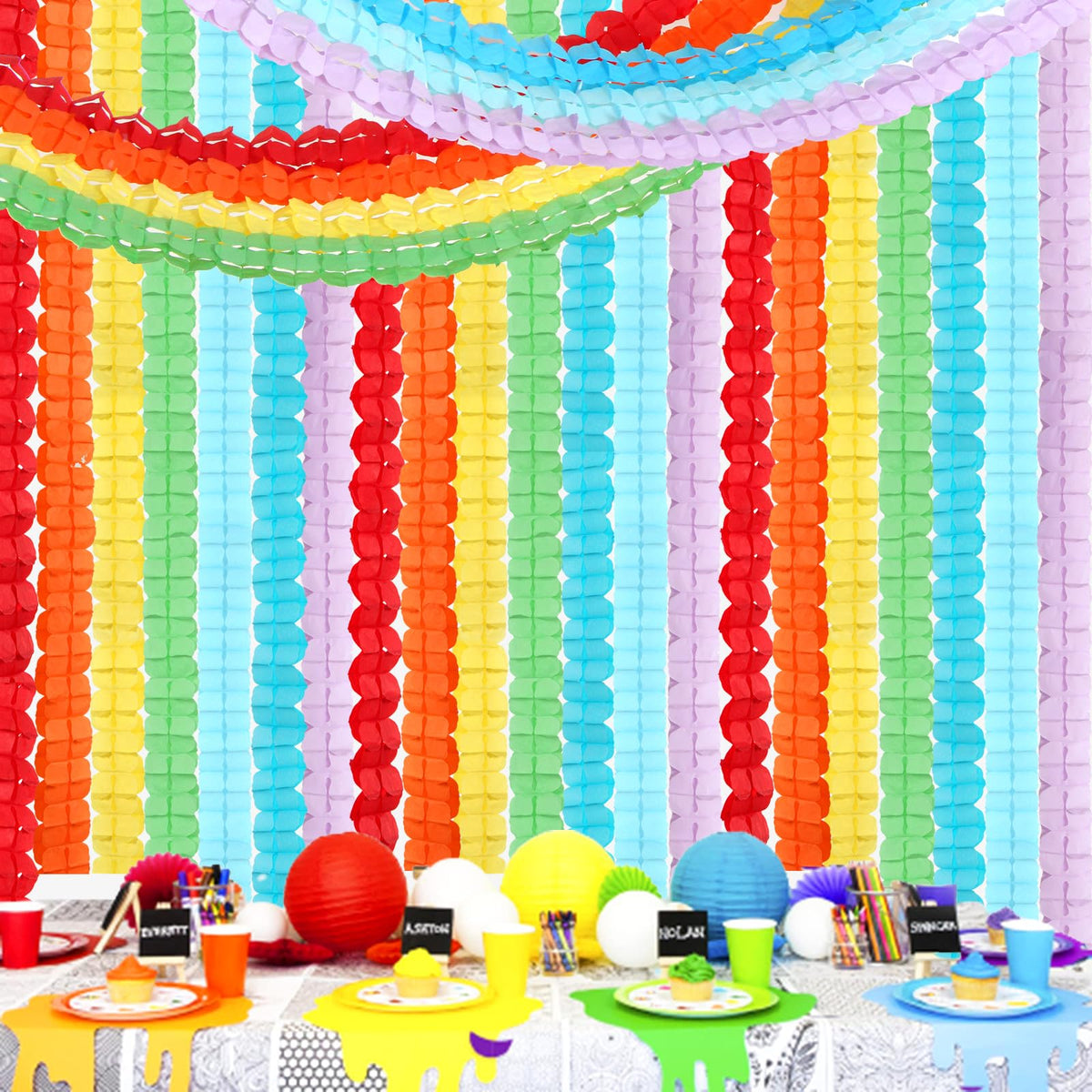 Rainbow Red-Orange Green-Blue Purple Streamers Garland - 12pcs Colorful Theme