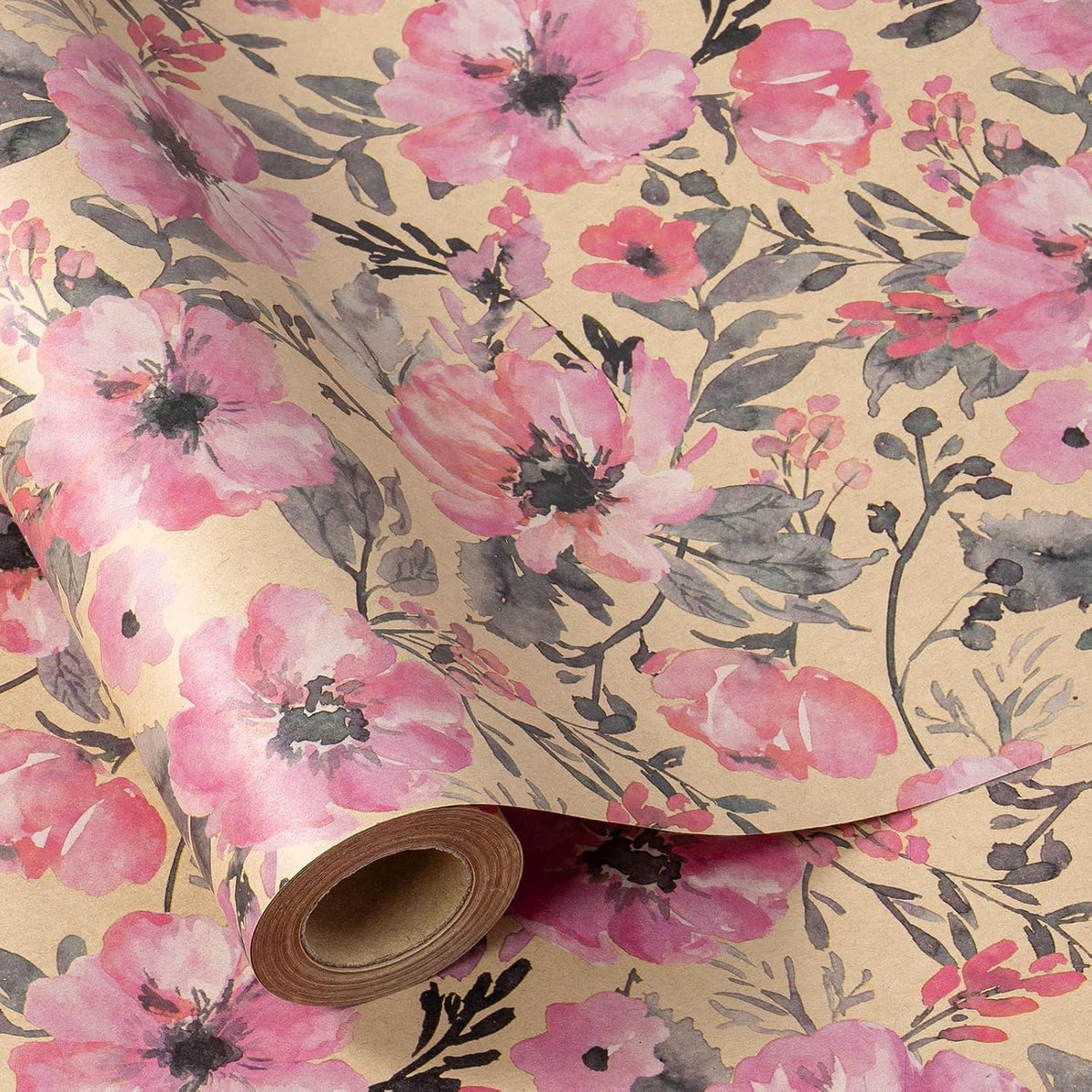 RUSPEPA Pink Wrapping Paper Roll, 17 in x 16.4 ft, Mini Roll, Floral Wrapping Paper, Kraft Gift