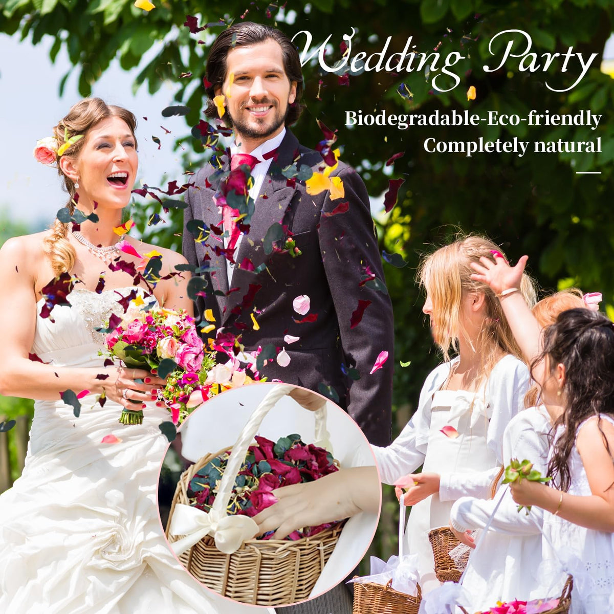 3 Quarts of Red Rose Petals and Eucalyptus Leaves Wedding Confetti with Delphinium, Jasmine, and