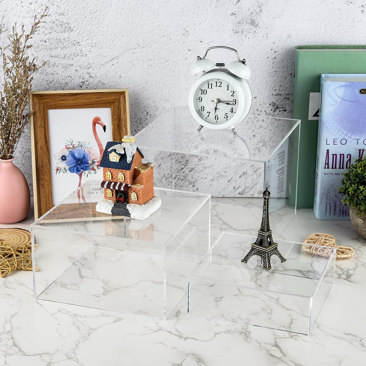6Pcs Clear Buffet Risers Acrylic Boxes Display Food Risers for Buffet Table Platter Parties