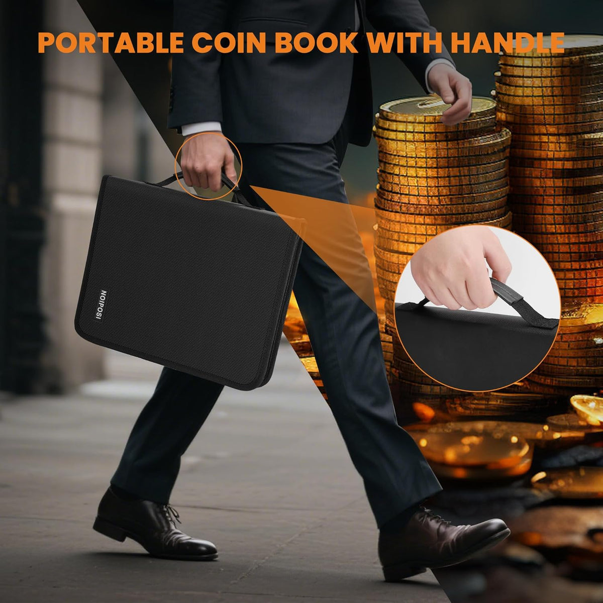 Coin Binder for Collectors with Handle, Fireproof 400 Pockets Coin Collection Album & 36 Paper
