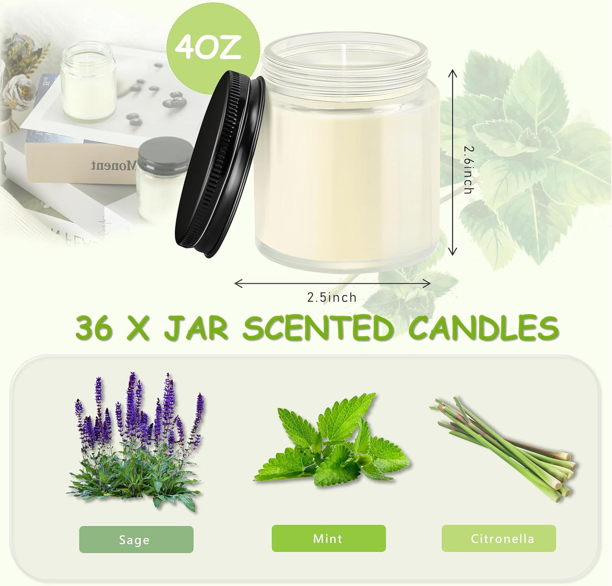ACITHGL 36 Pcs 4oz Mini Mason Jar Candles Small Scented Candles Bulk Aromatherapy Ideal Souvenir