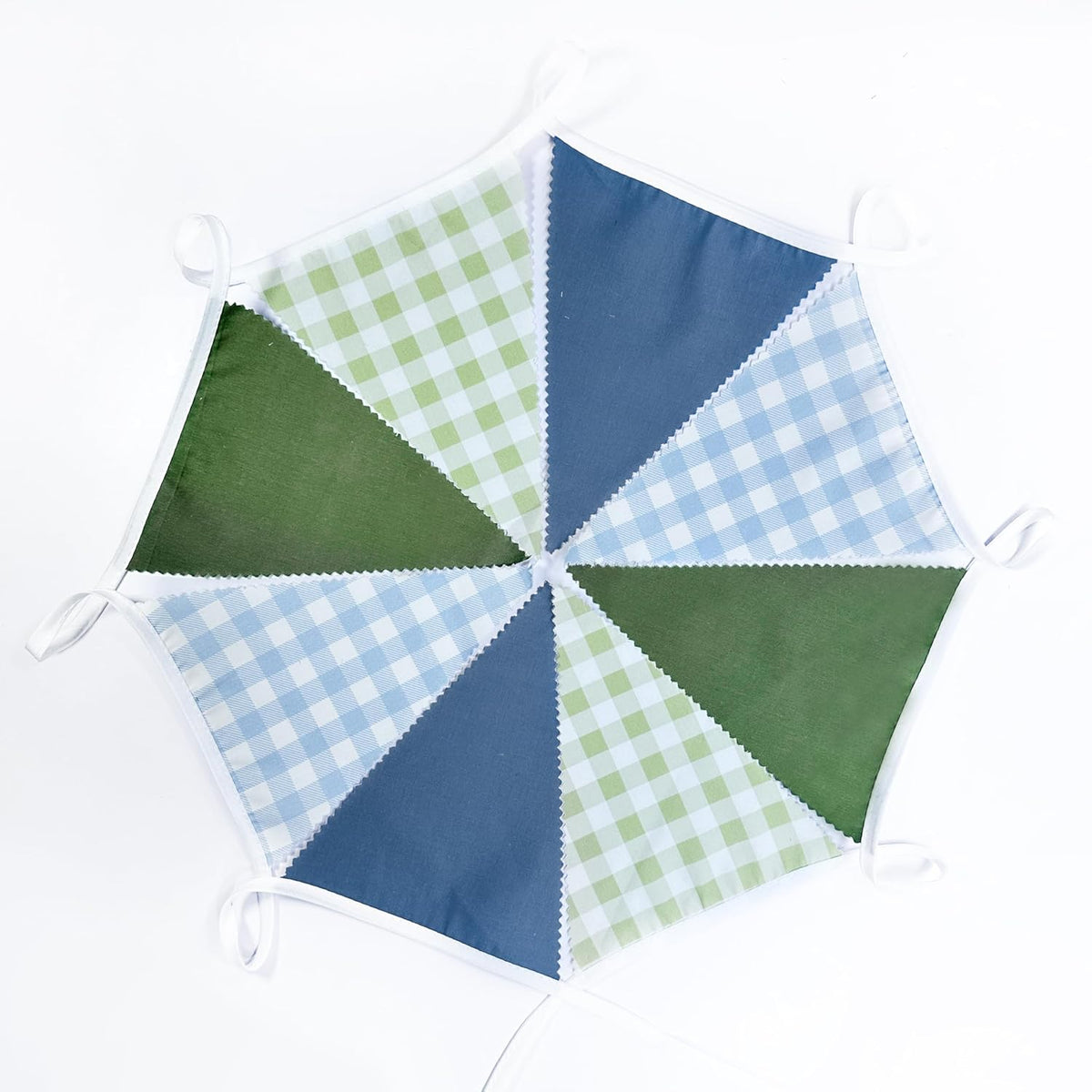 32Ft Blue Green Party Decorations Dusty Blue Sage Green Gingham Fabric Triangle Banner Flag Plaid