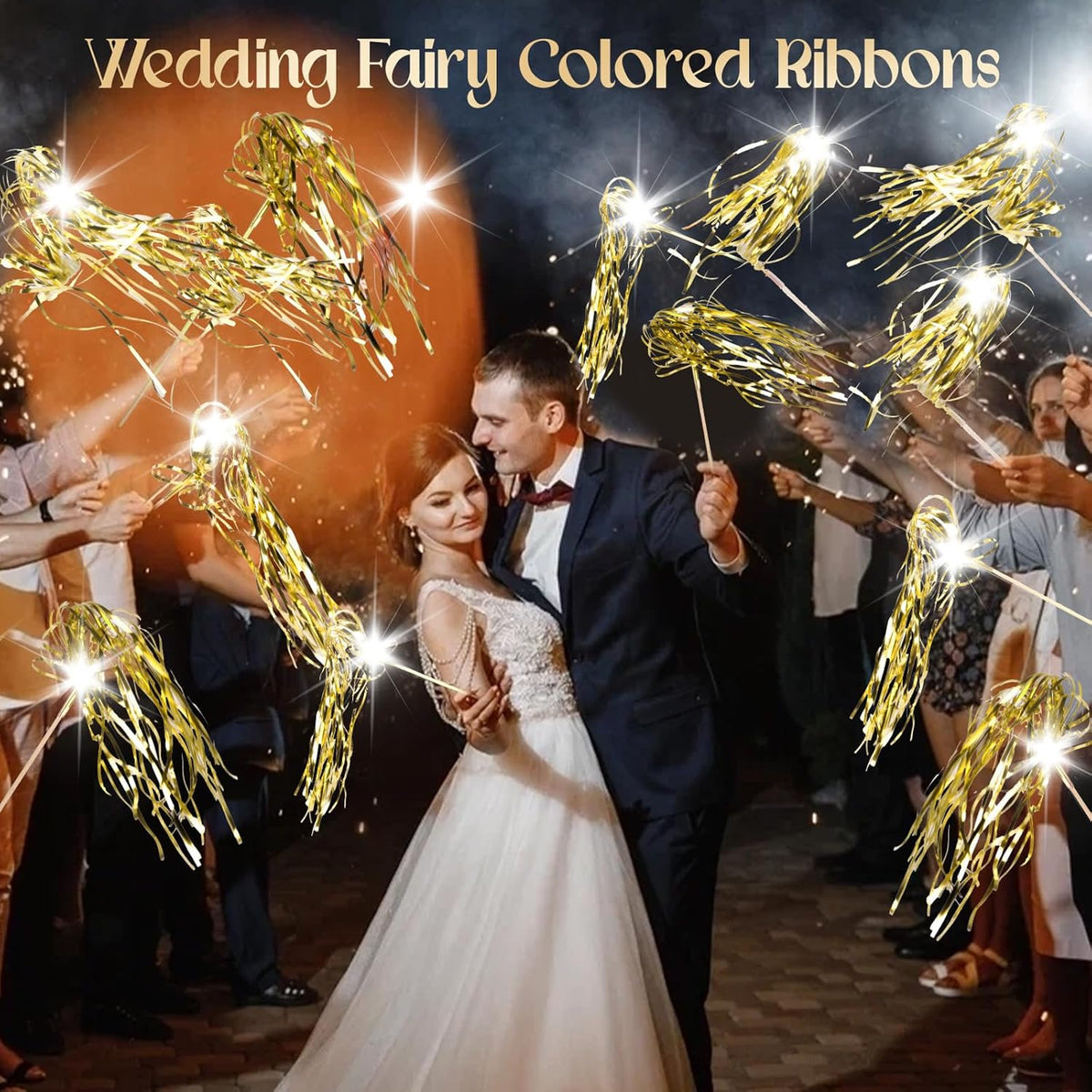 100 pcs Wedding Wands Light up with LED Tinsel Wedding Streamers for Wedding Send off and Greeting