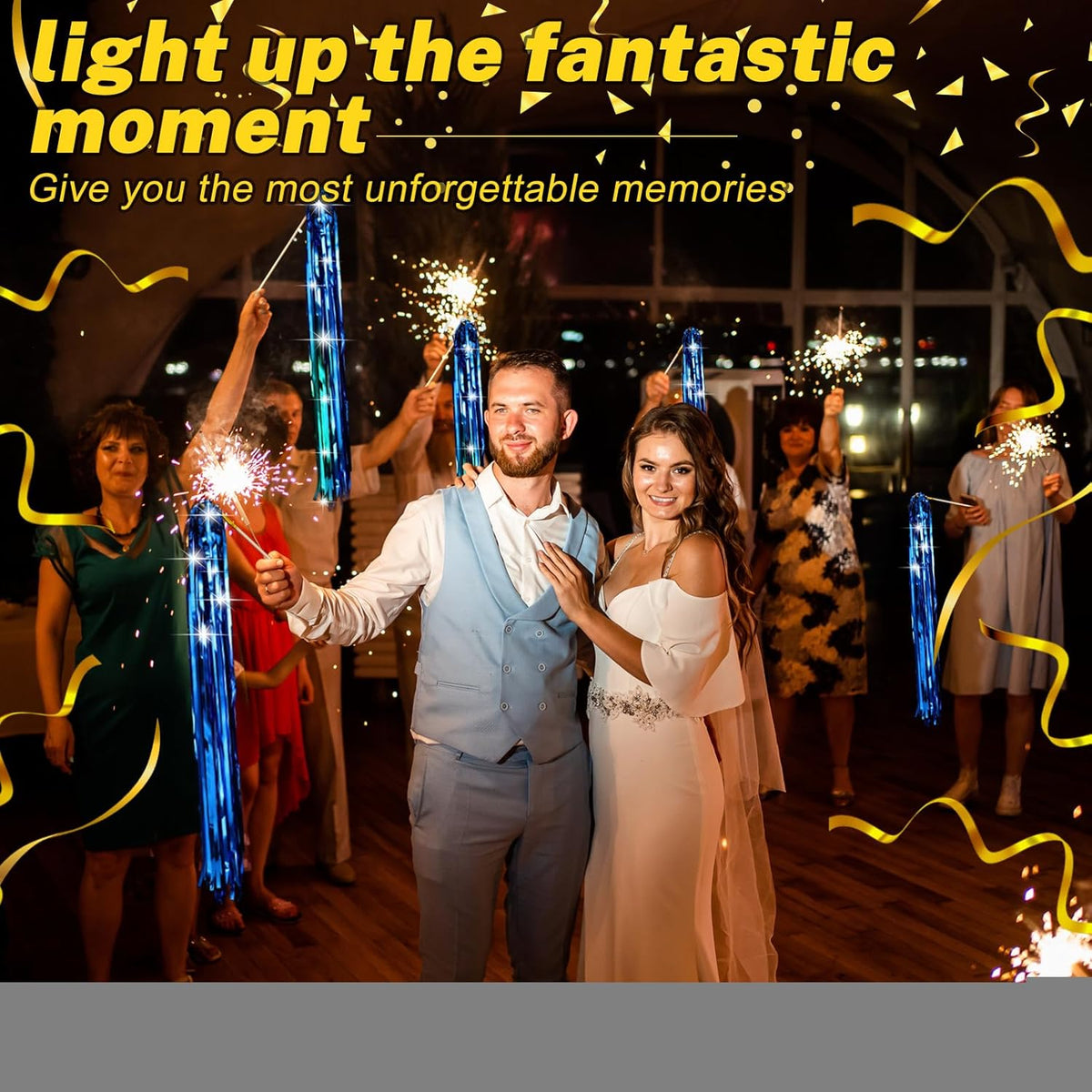 50 Pcs Wedding Fairy Wands with Bells Foil Tinsel Ribbon Stick Wands Tinsel Party Streamers with