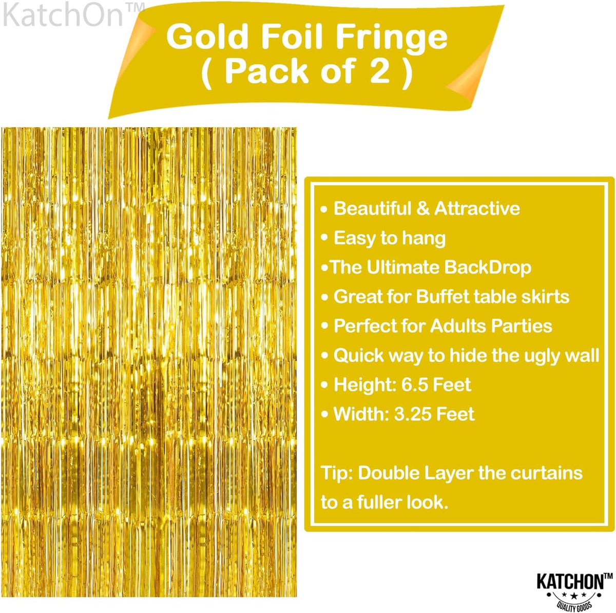 KatchOn, Gold Backdrop Curtain - 2 Pcs | Foil Fringe Curtain for 50th Birthday Decorations | Gold