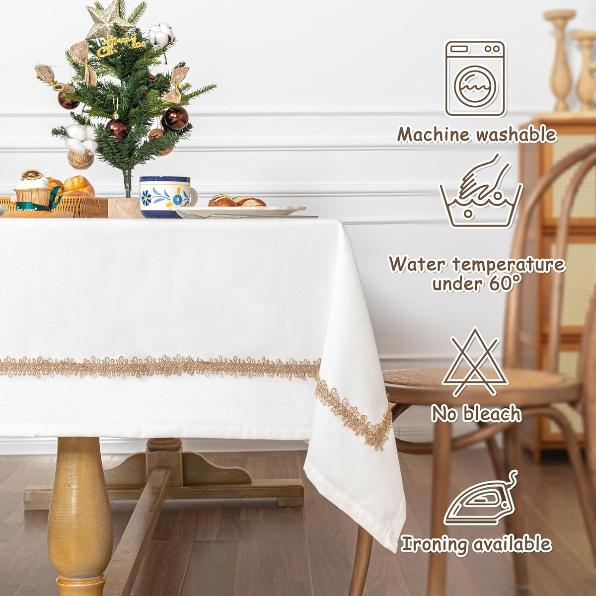 MYSKY HOME Table Cloth for Rectangular, Waterproof Tablecloth, Soft Cotton Indoor/Outdoor