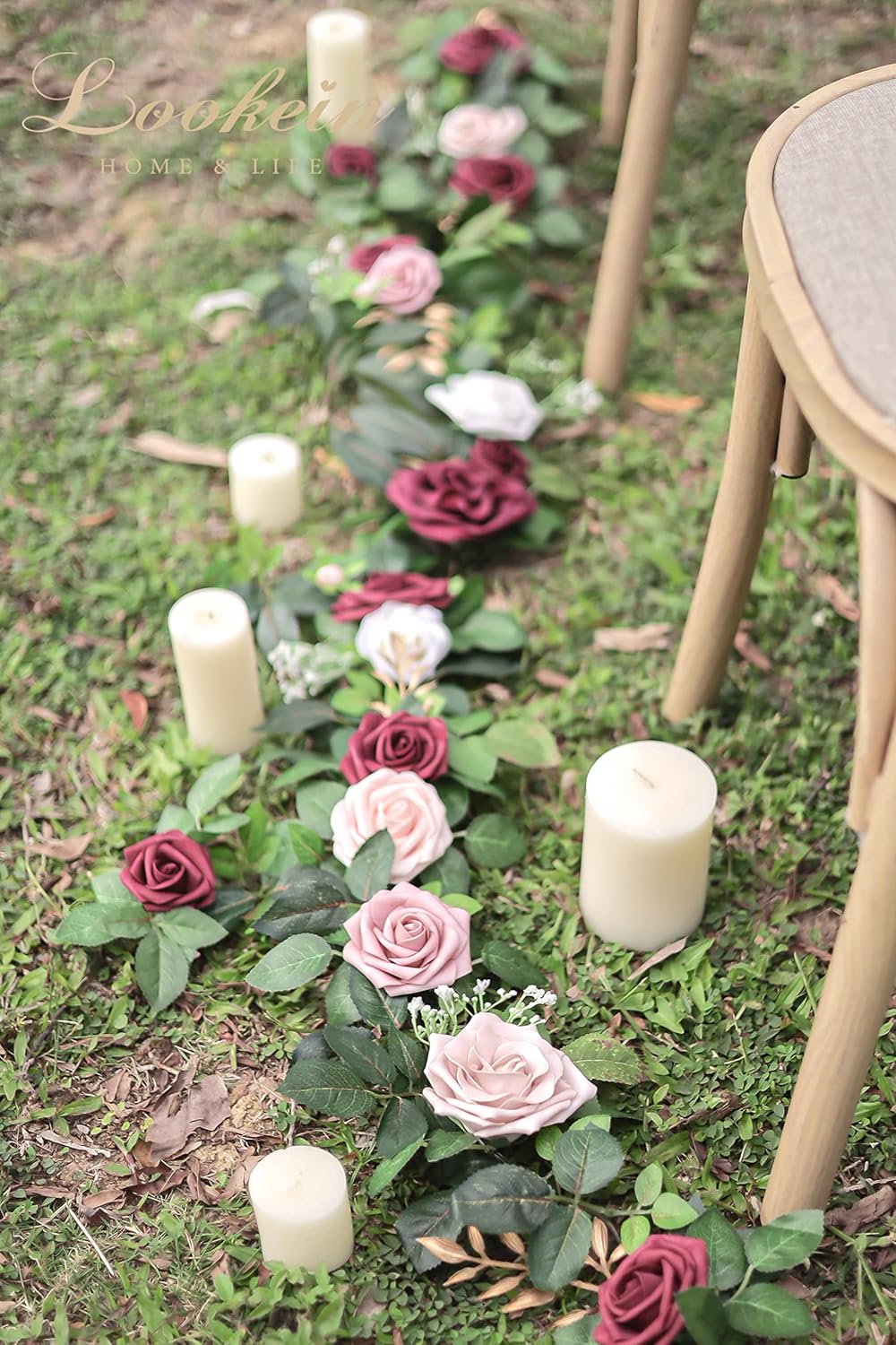 Lookein Artificial Rose Flower Garland Greenery Garland 5FT for Wedding Ceremony Backdrop Arch