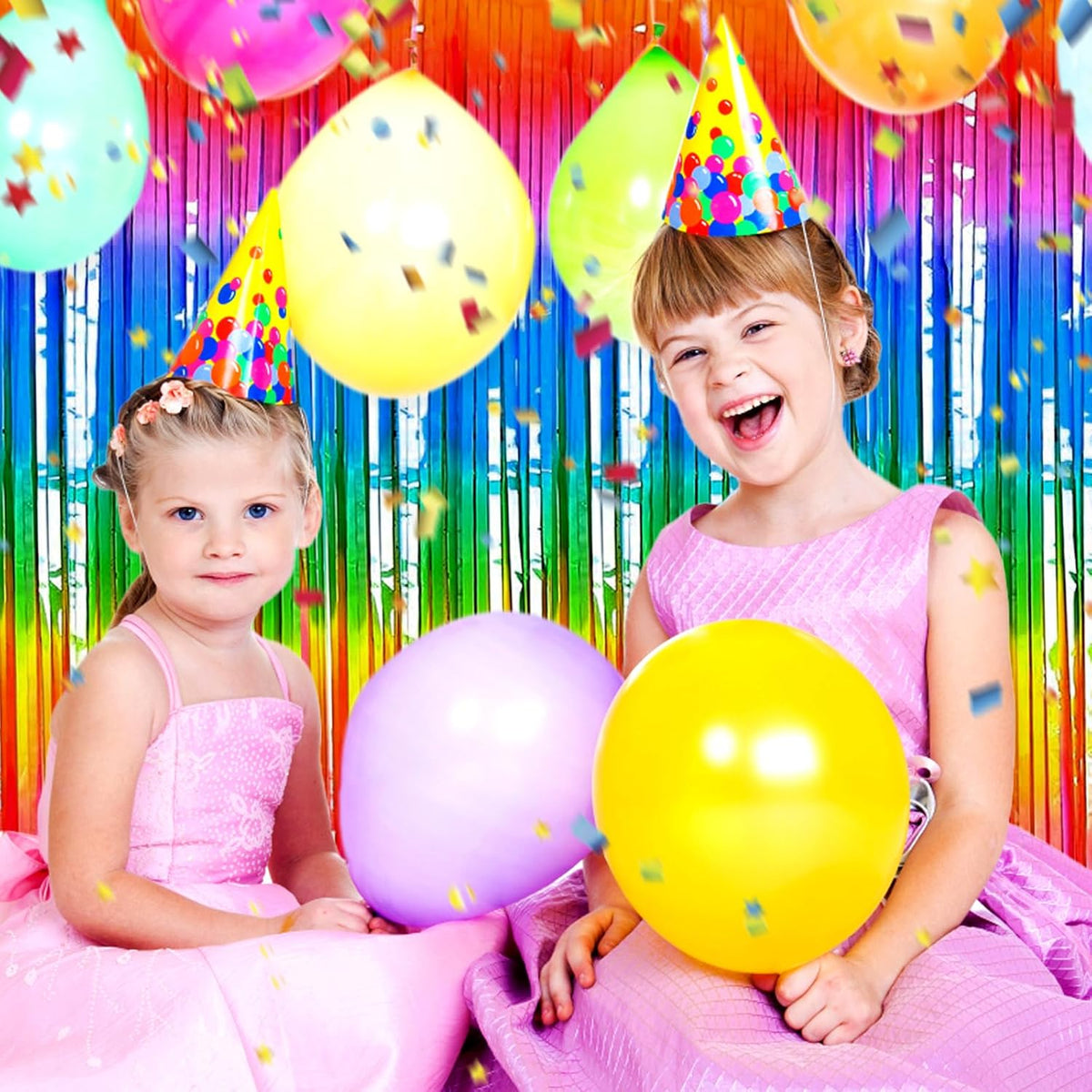 3 Pack Dark Rainbow Foil Fringe Curtain Backdrop, 3.28Ft x 8.2Ft Metallic Tinsel Foil Fringe