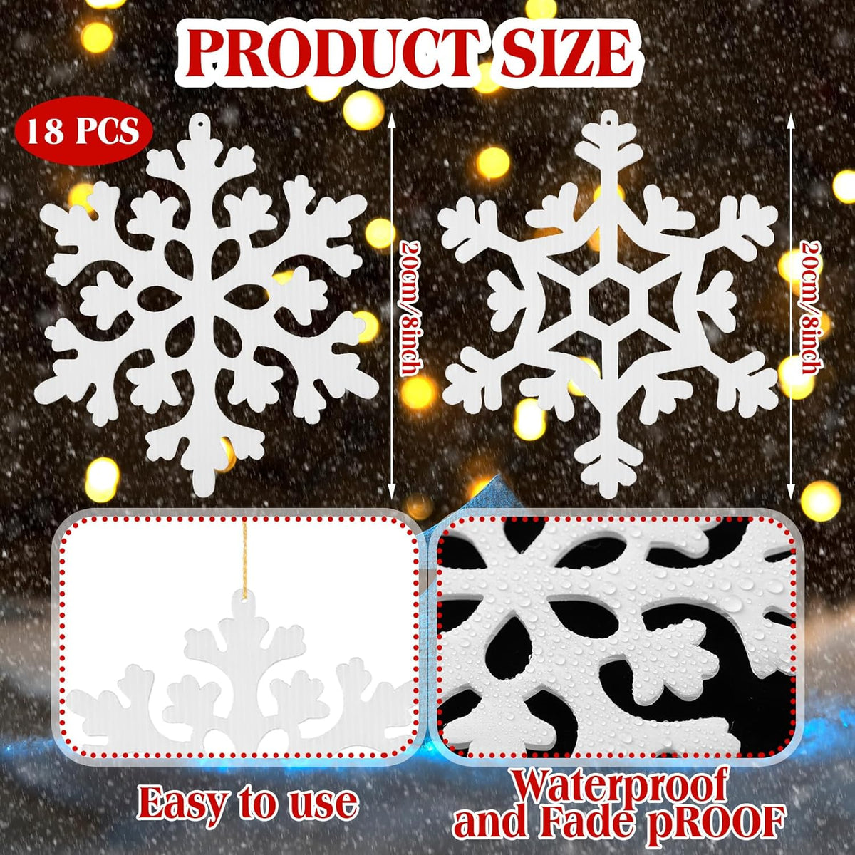 18 Pcs Large Christmas Snowflake Decorations, 8 Inch White Snowflake Hanging Ornaments Plastic