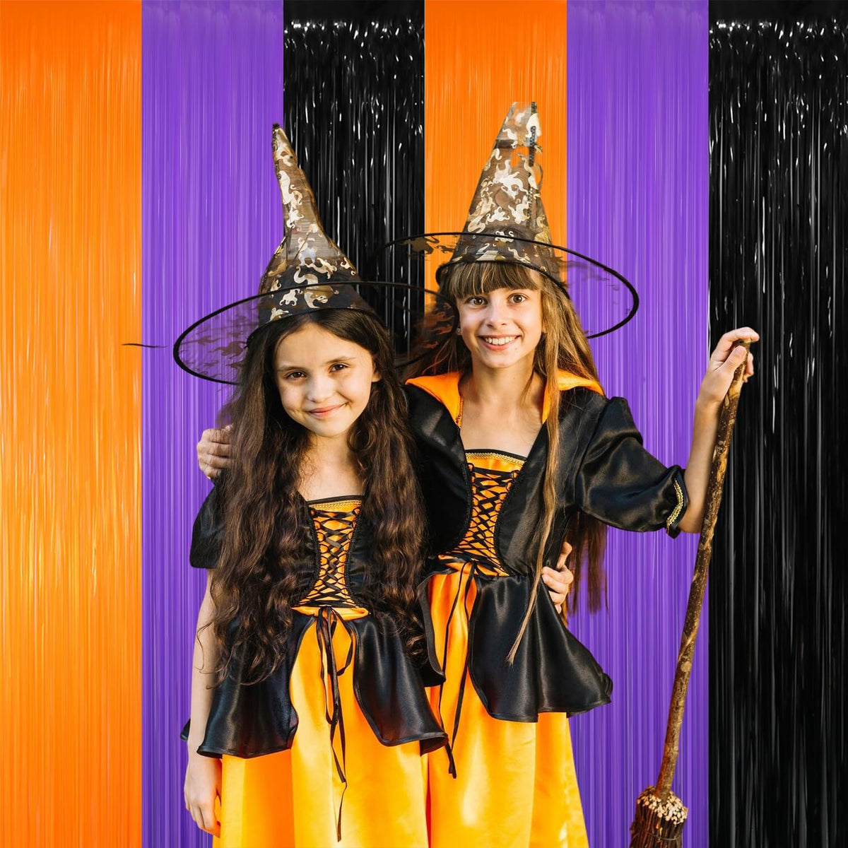 GOER 3.2 ft x 8.2 ft Metallic Tinsel Foil Fringe Party Backdrop for Halloween Birthday Graduation