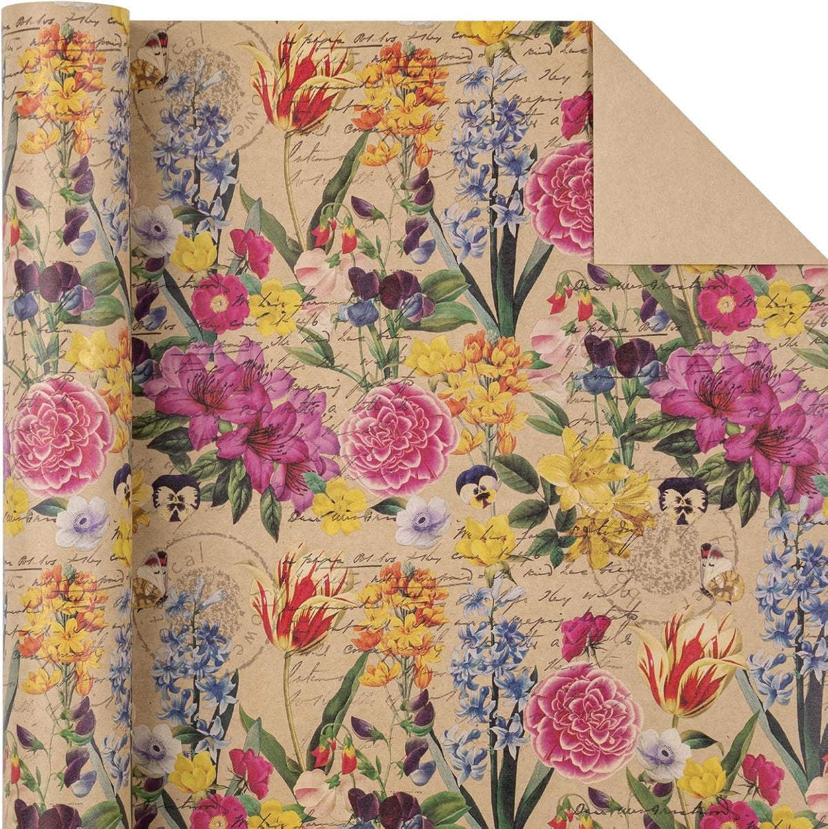 WRAPAHOLIC Kraft Floral Wrapping Paper Roll - Mini Roll - 17 Inch x 33 Feet - All Occasion Vintage