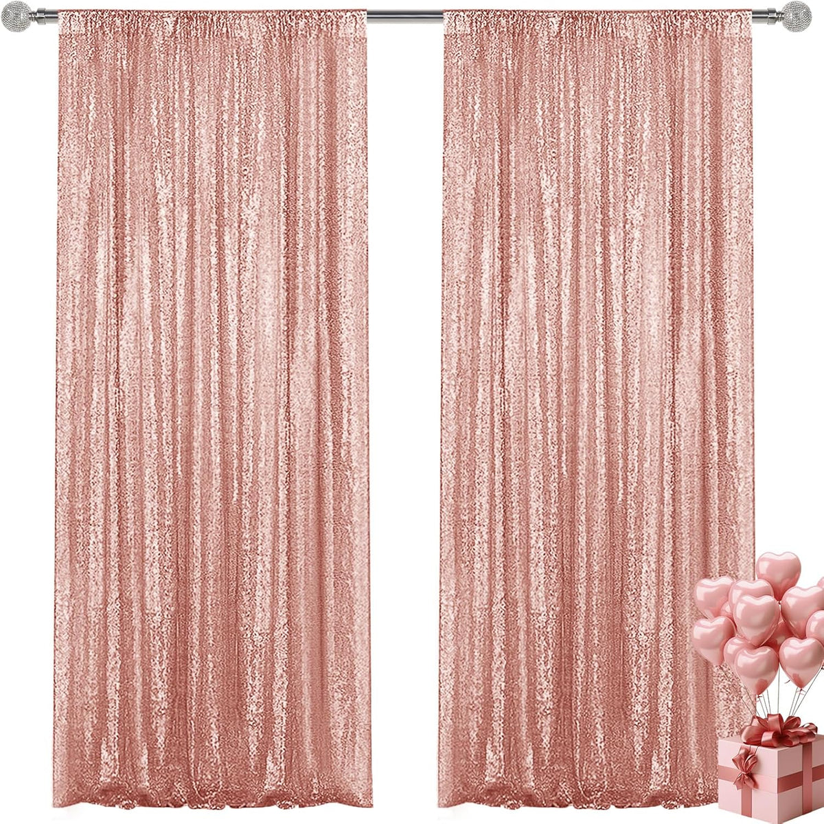 Rose Gold Sequin Backdrop Curtain 2 Pieces 2FTx8FT Glitter Photography Backdrop for Party Wedding