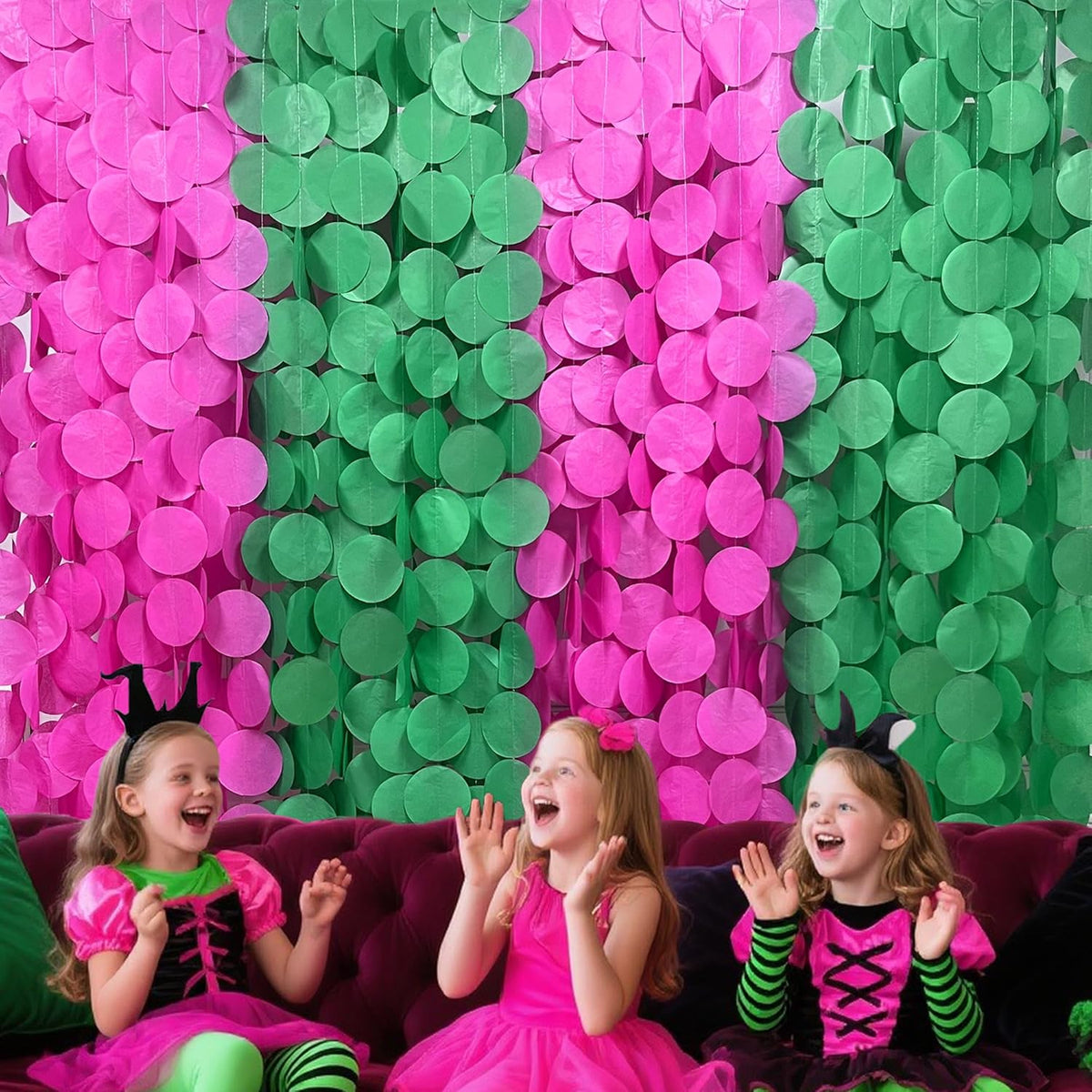 205 Ft Hot Pink and Green Party Decorations Circle Dot Backdrop Garland Tissue Paper Polka Dots