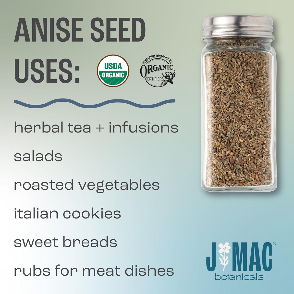 J Mac Botanicals Organic Anise Seeds (32 oz) Certified USDA Organic. Whole aniseed for cookies