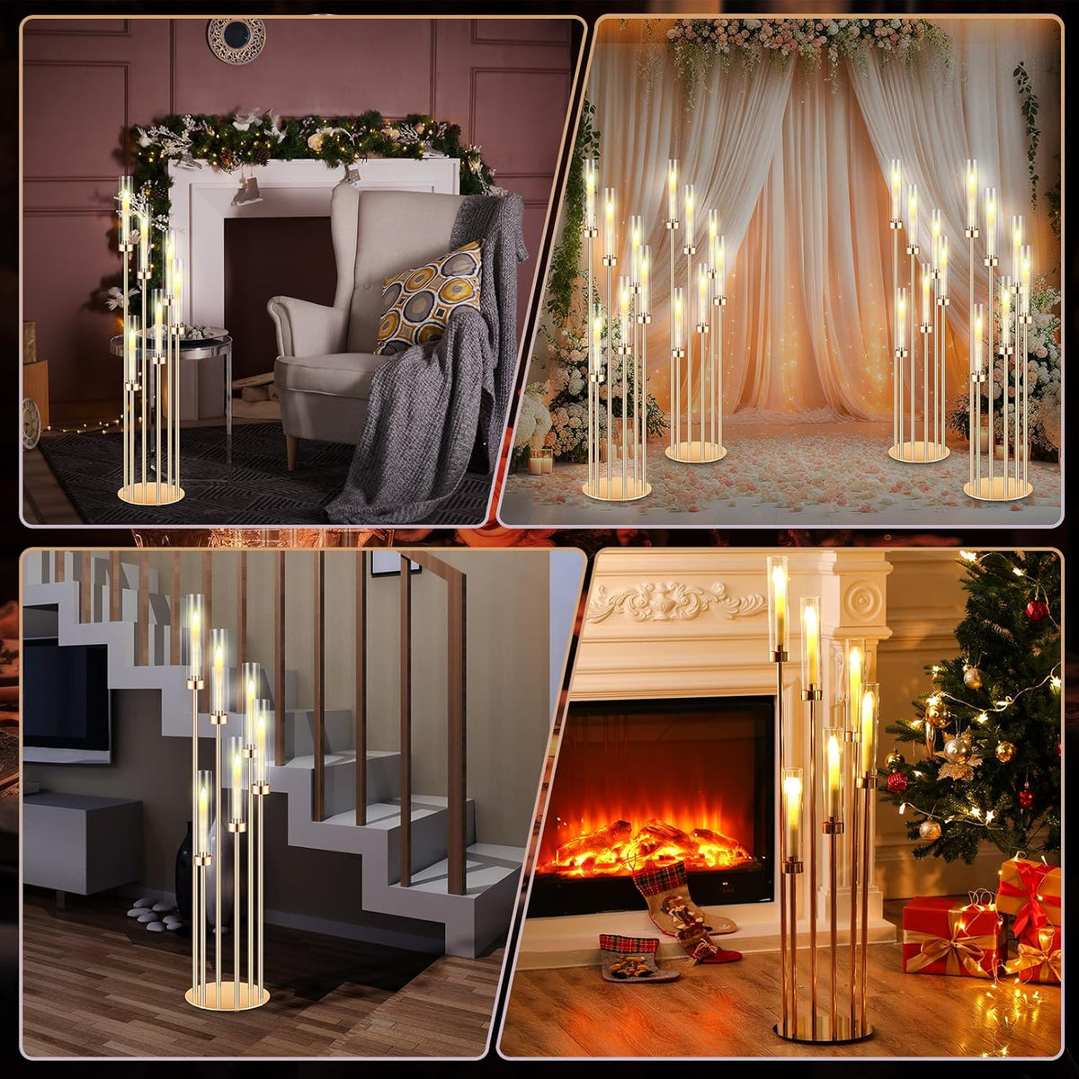 Tandefio 4 Sets Acrylic Candelabra Centerpieces 46.5'' Tall Clear Candle Holders Pillar Taper