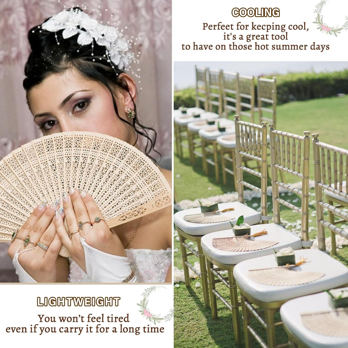 20/50/100Pcs Personalized Wooden Wedding Fans for Guests – Custom Text/Logo Folding Hand Fans for
