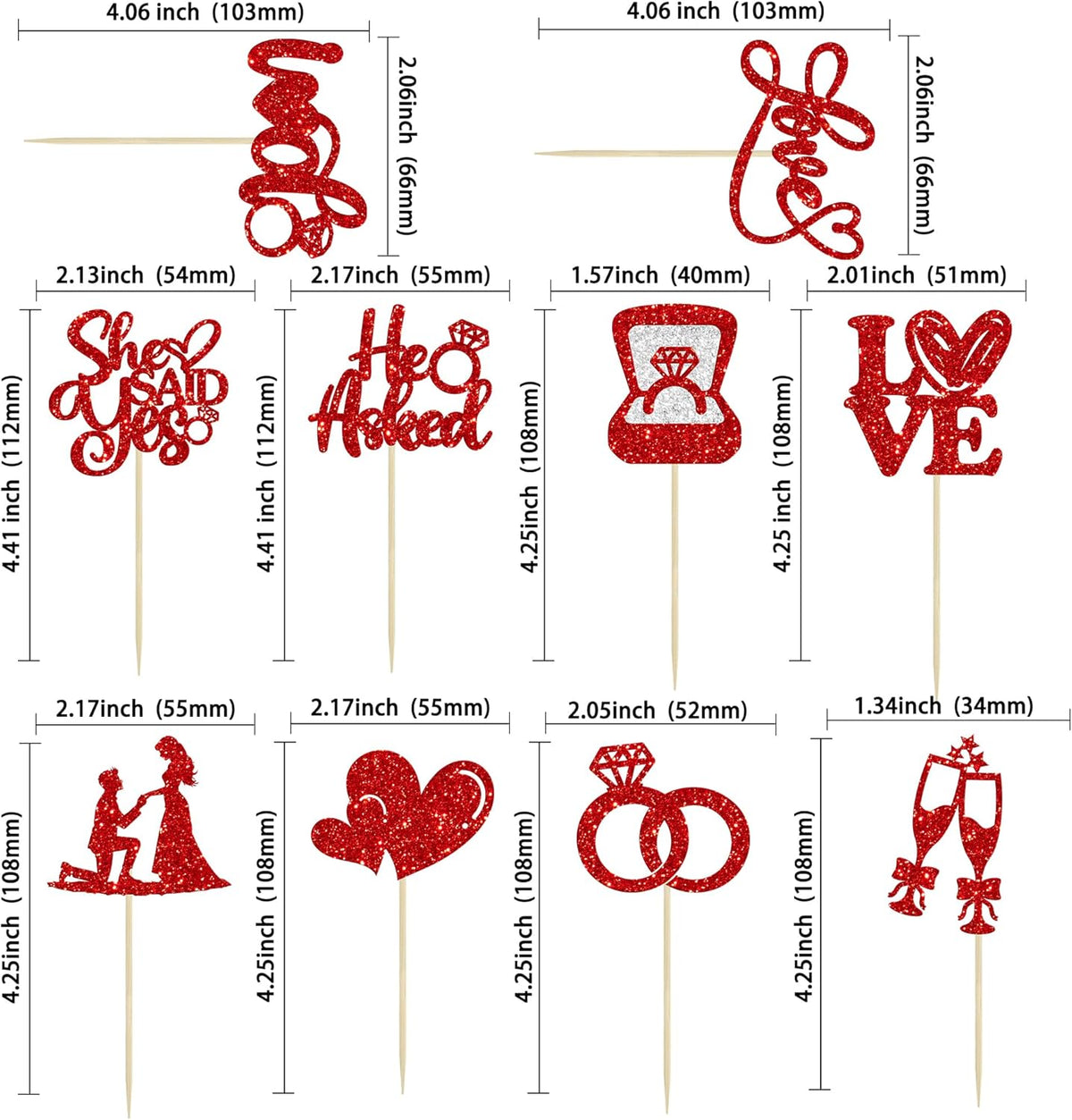 Ephlyn 30Pcs He Asked She Said Yes Cupcake Toppers Glitter Engagement Cupcake Toppers Diamond Ring