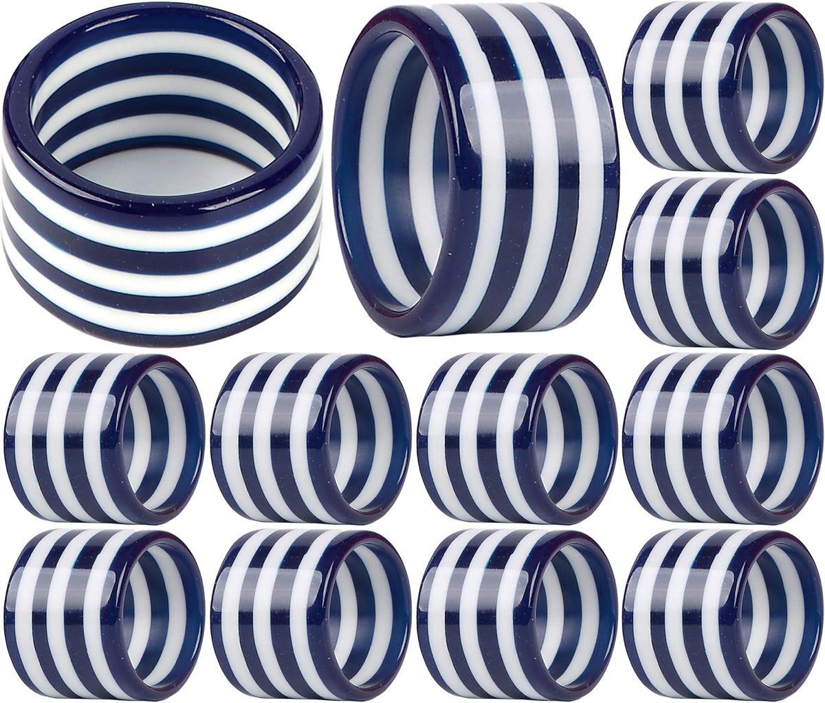 Set of 12 Epoxy Napkin Rings – Elegant Navy Blue & White Napkin Holders for Table Decor, Parties