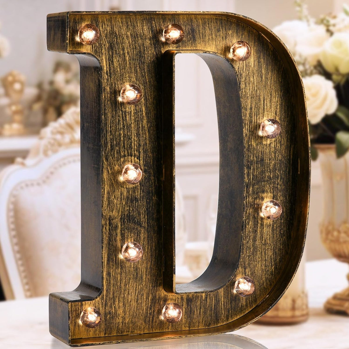 OYCBUZO Golden Black Led Marquee Letter - Industrial, Vintage Style Light Up Alphabet Letter Sign