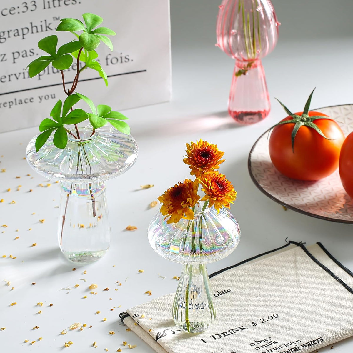 Plant Propagation Station, Set of 6 Clear Mushroom Vase, Propagation Stations, Small Plant
