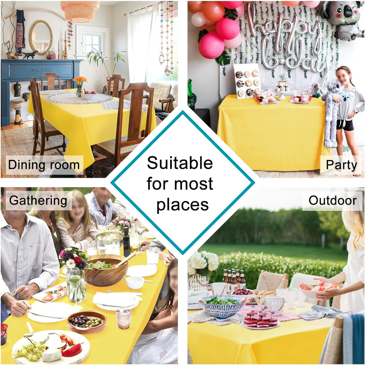 Hiasan Waterproof Tablecloth Rectangle - Washable Fabric Table Cloth for Dining Room Kitchen